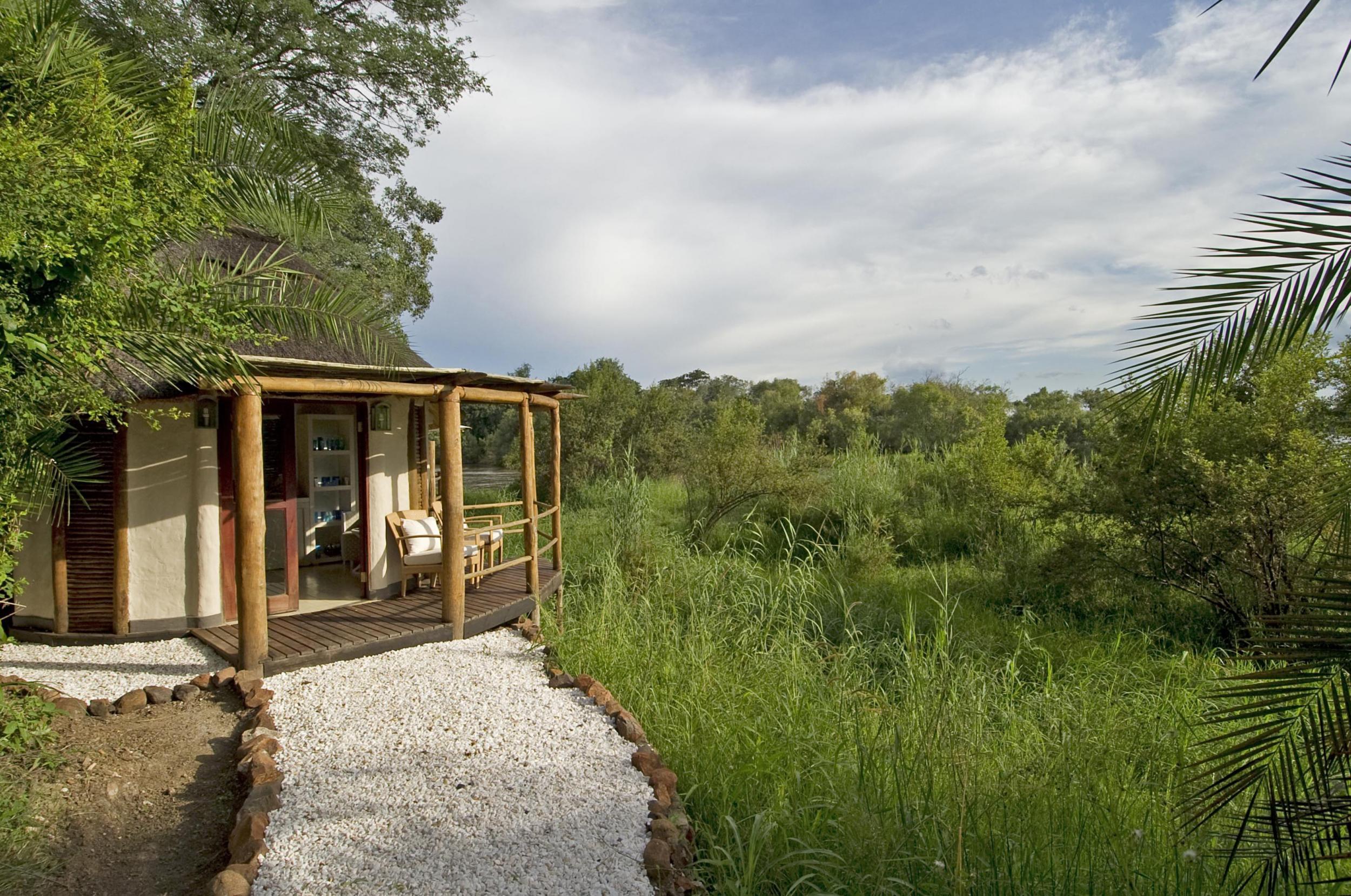 The lodge sits within the lush Mosi-oa-Tunya National Park