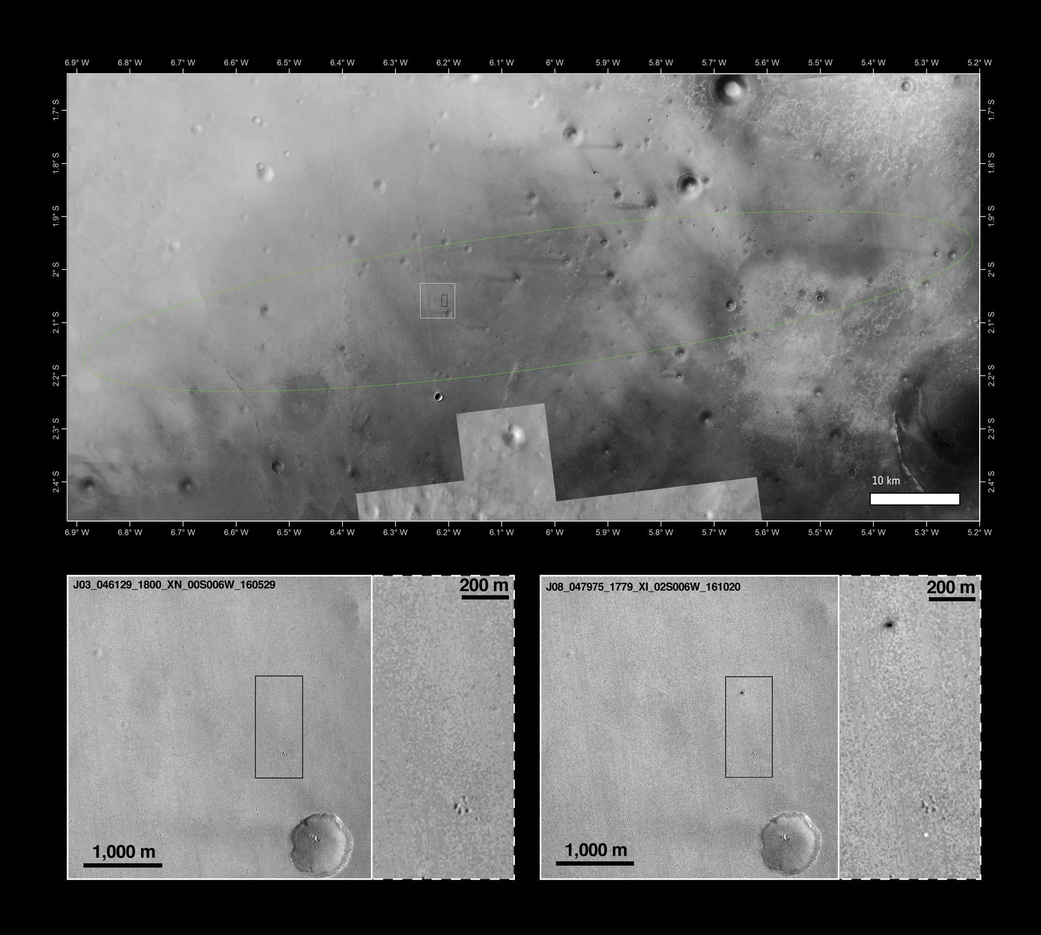 Images of the Schiaparelli landing site captured by the NASA orbiter