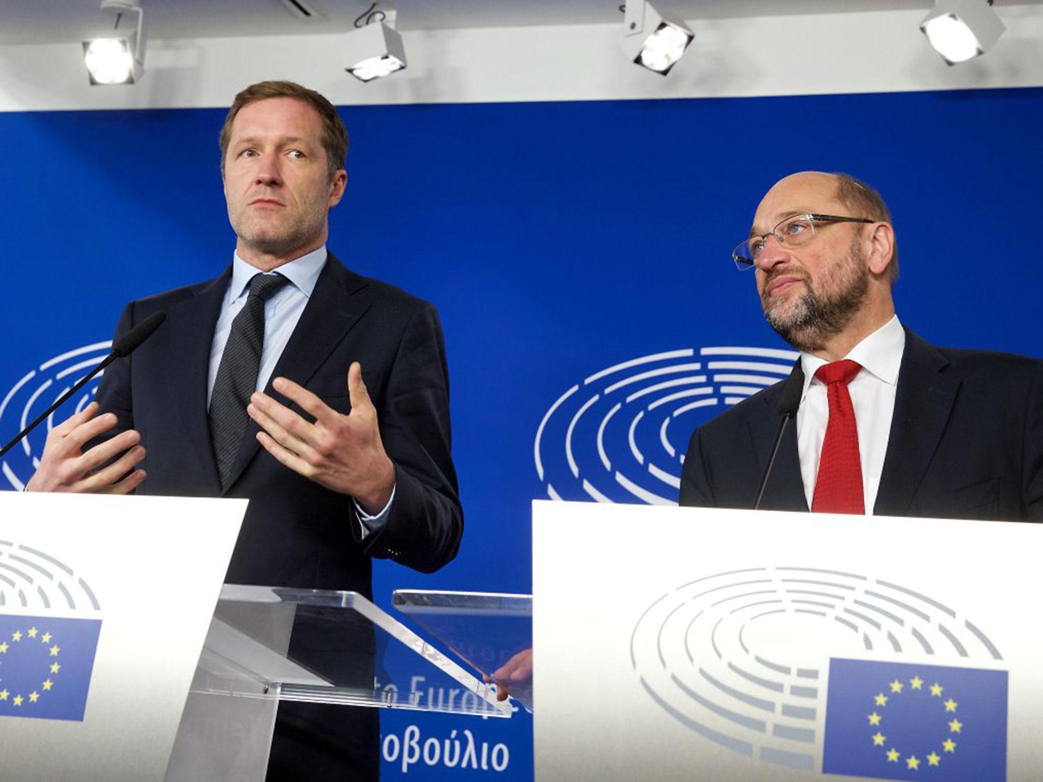 Wallonia’s government head Paul Magnette and European Parliament President Martin Schulz after their meeting regarding Ceta (Getty)