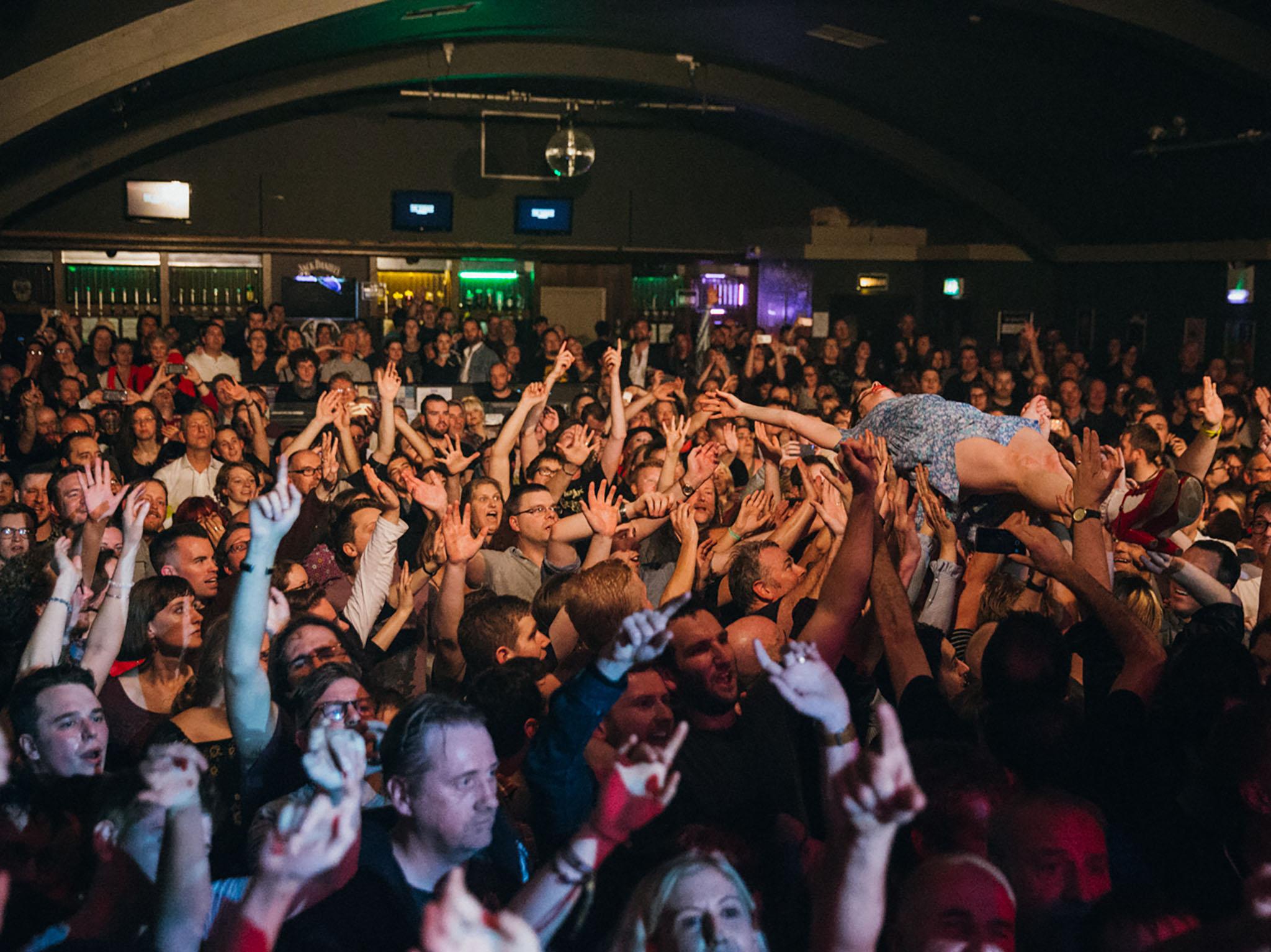 Lorna Thomas on one of many crowd surfs at the Garage