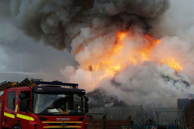 Six fire engines and two aerial units have been trying to put out the fire at a scrap metal recycling plant