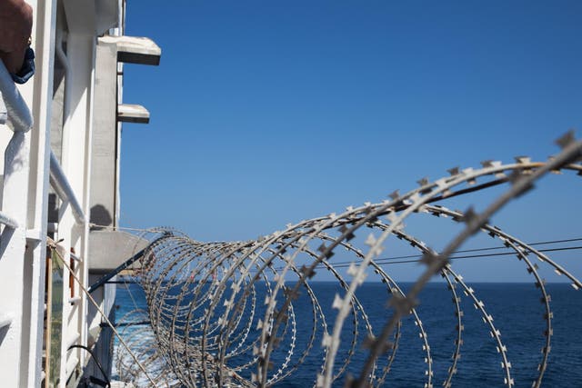 Razor wire is used to deter pirates from attacking ships