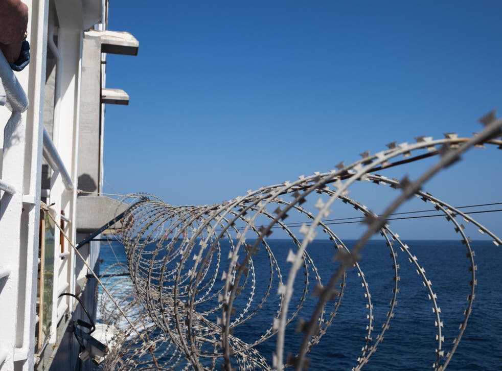 Razor wire is used to deter pirates from attacking ships