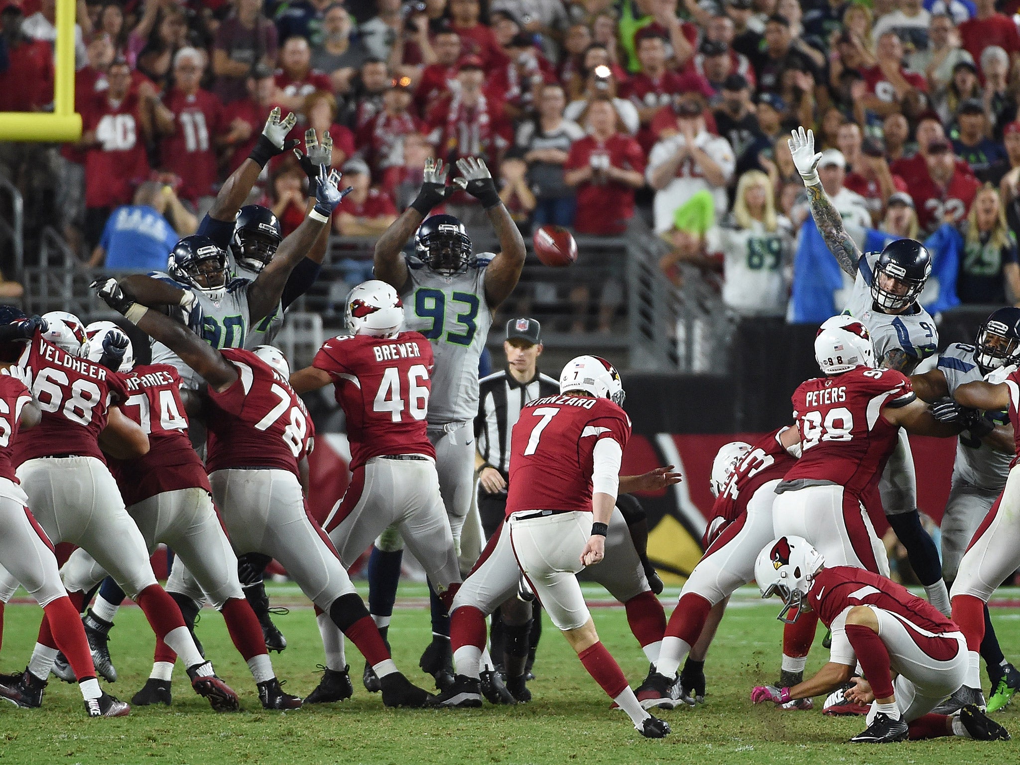 Chandler Catanzaro's overtime field goal struck the upright in the 6-6 draw with Arizona Cardinals
