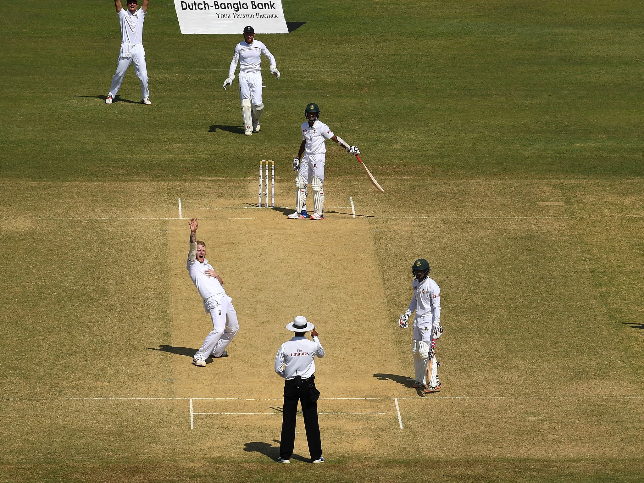 Stokes celebrates taking the final wicket of Shafiul for victory