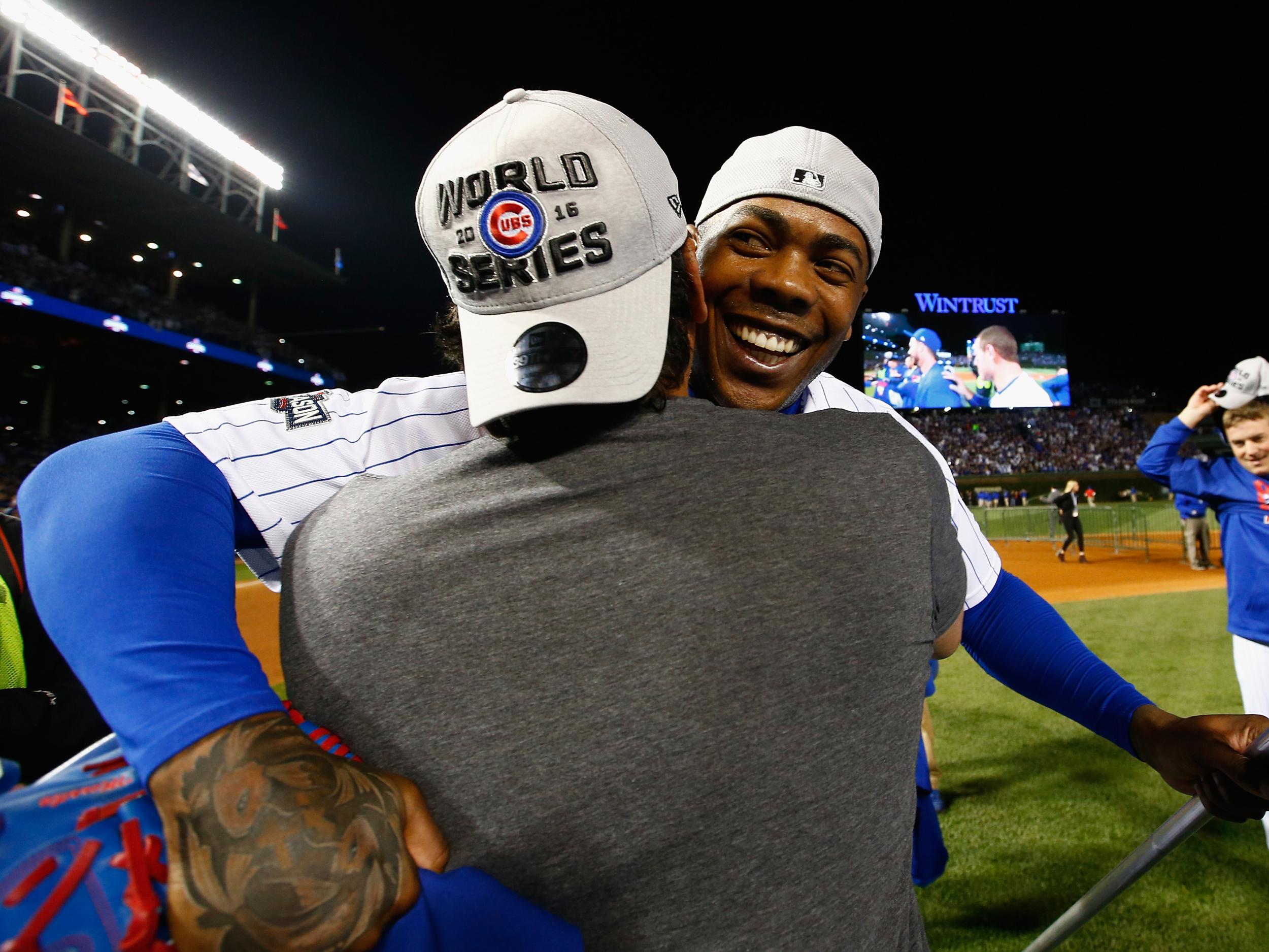 Aroldis Chapman celebrates reaching the World Series