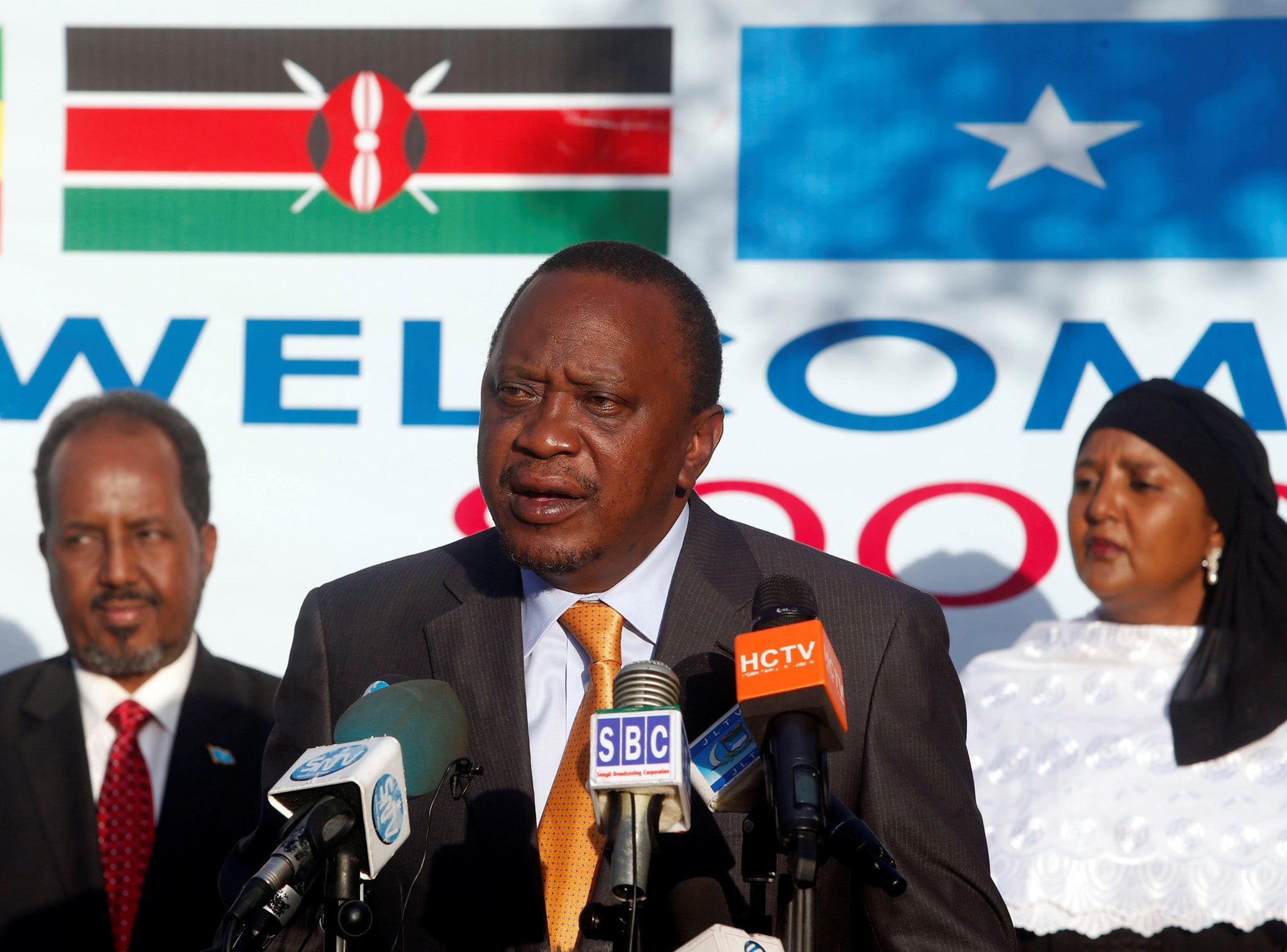 Kenya's President Uhuru Kenyatta addresses a news conference in Mogadishu in Somalia