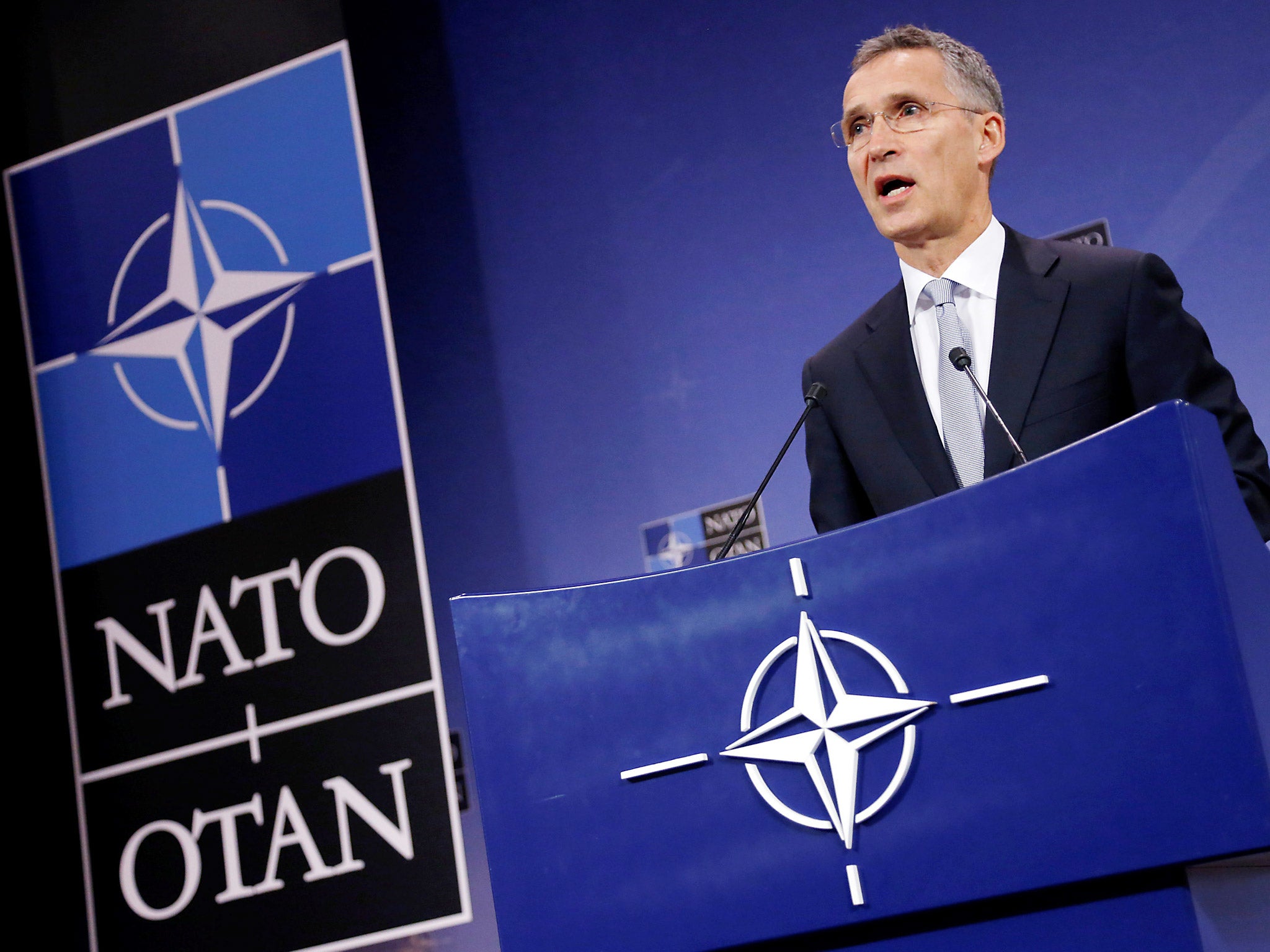 NATO Secretary-General Jens Stoltenberg speaks during a news conference at the Alliance headquarters in Brussels, Belgium