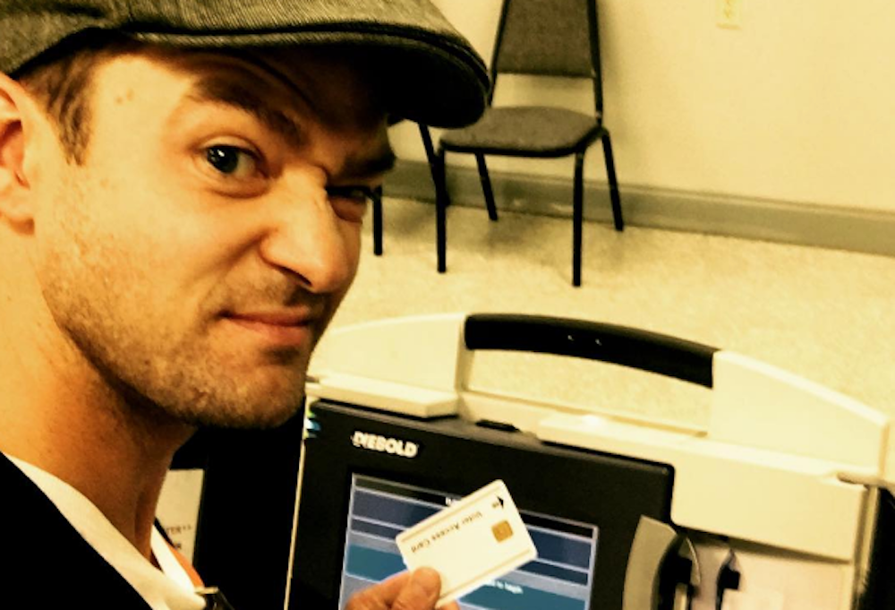 Justin Timberlake posting a voting booth selfie on Instagram in 2016. He was never formally accused of any wrongdoing.