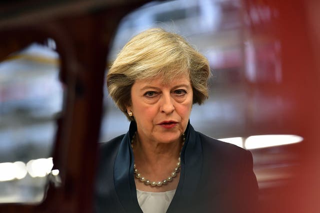Theresa May during a visit to the Jaguar Land Rover factory. Leaked recordings revealed the Prime Minister warned companies would leave the UK if the country voted for Brexit