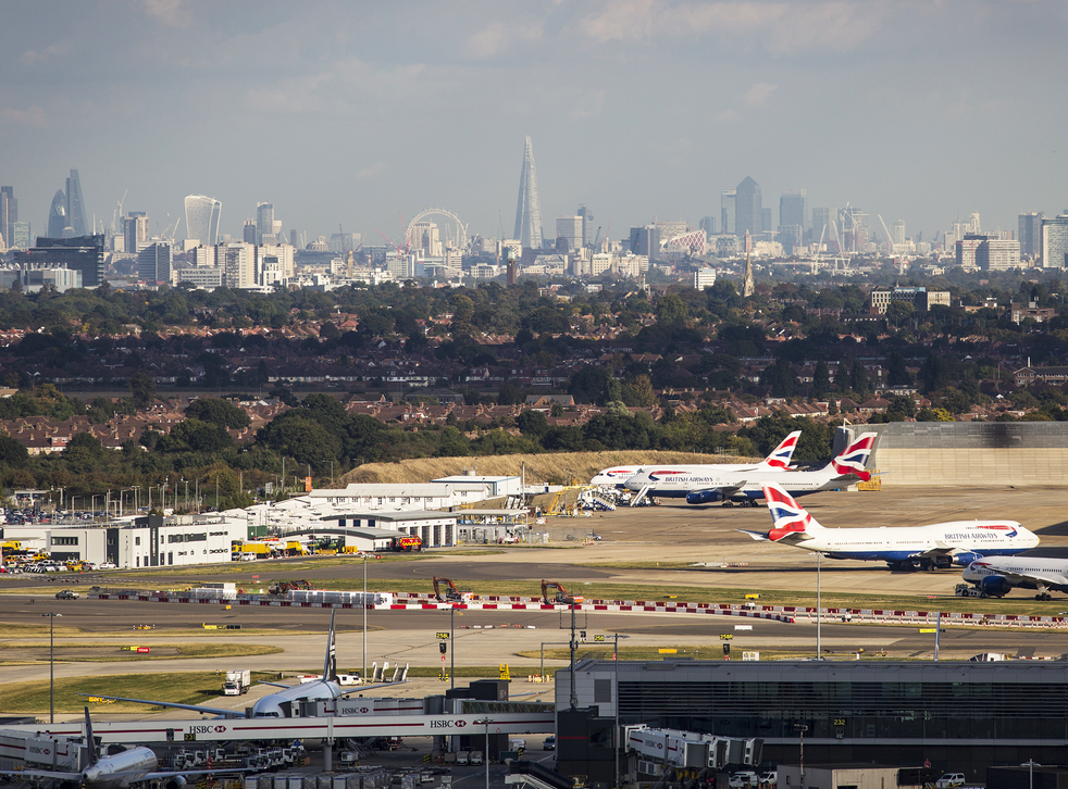 Heathrow airport in front of the London skyline