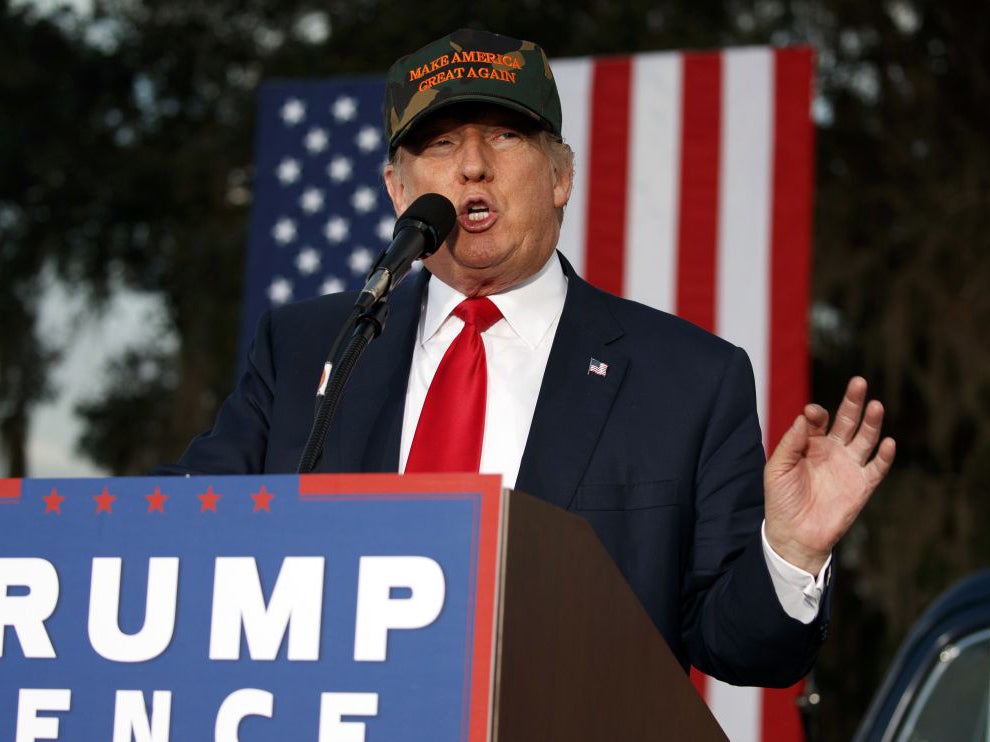 Republican presidential candidate Donald Trump speaks during a campaign rally