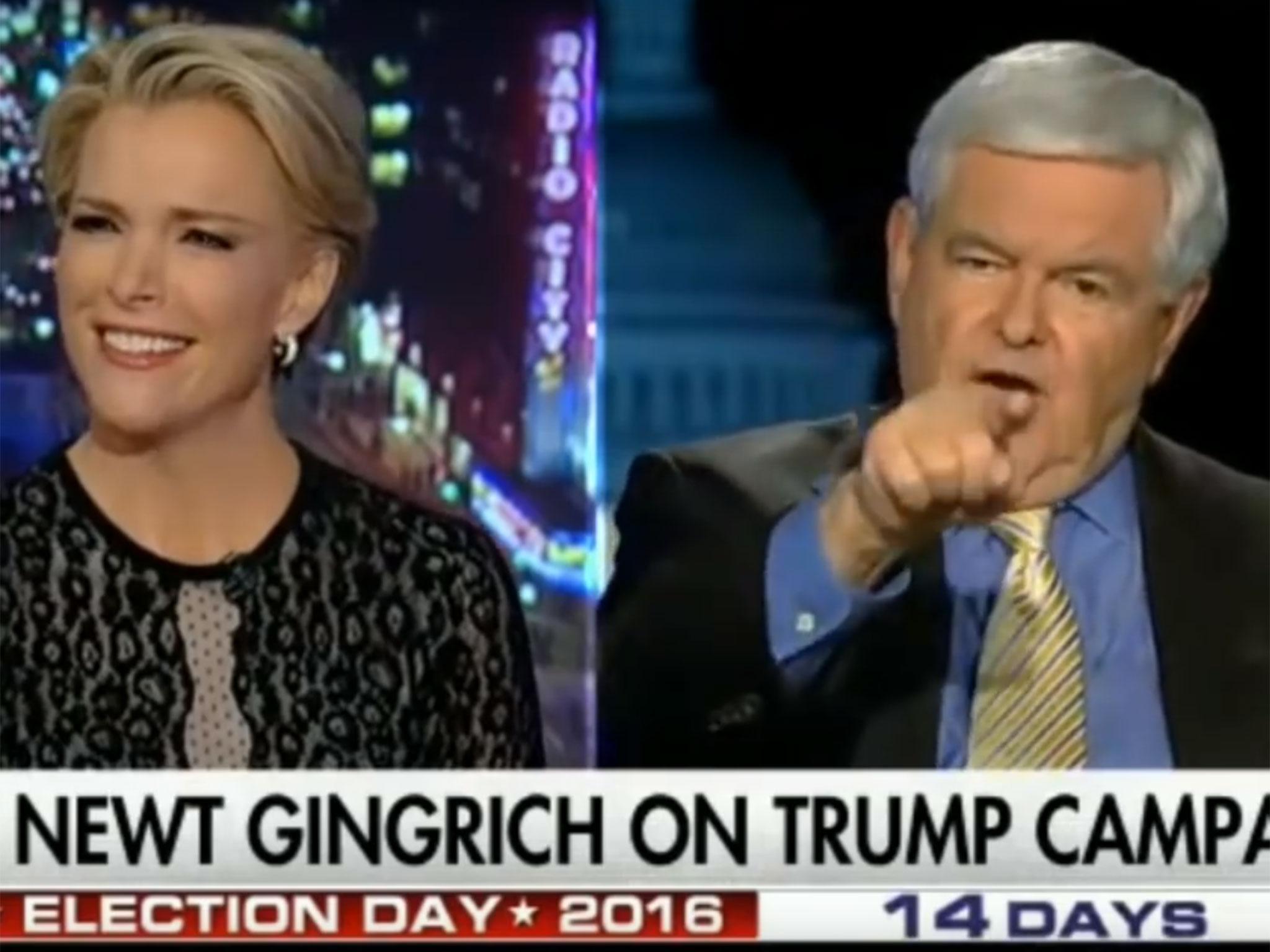 Megyn Kelly and Newt Gingrich face off over the anchor's coverage of Donald Trump (Fox/screengrab )