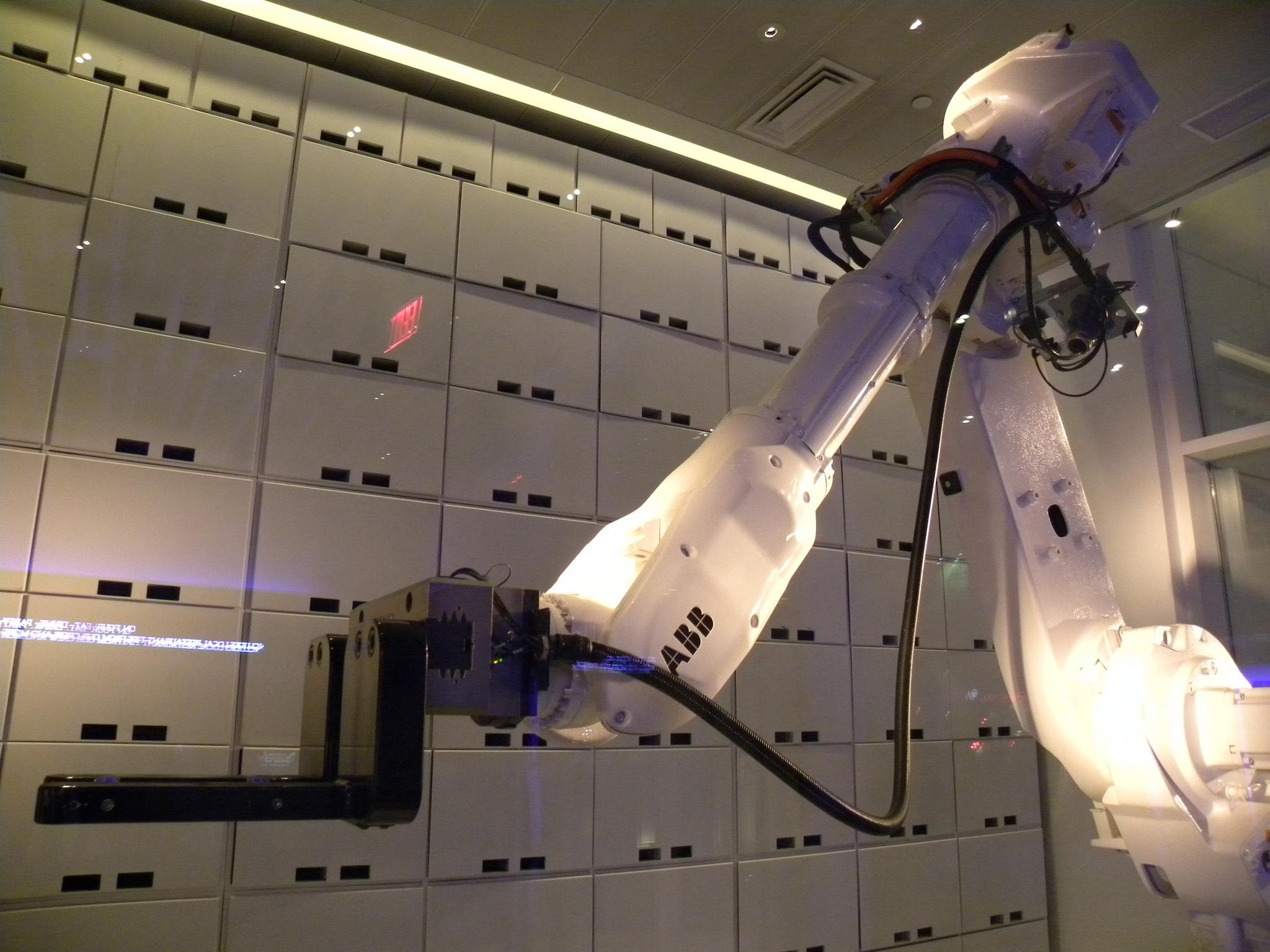 A "Yobot" handles luggage at New York's Yotel hotel