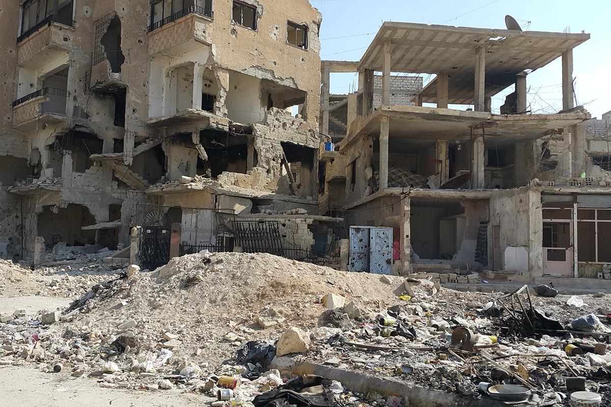Many buildings in Mouadamiya have been reduced to rubble