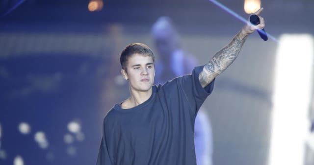 Canadian singer Justin Bieber performs on stage in Telia Parken Stadium in Copenhagen on October 2, 2016.