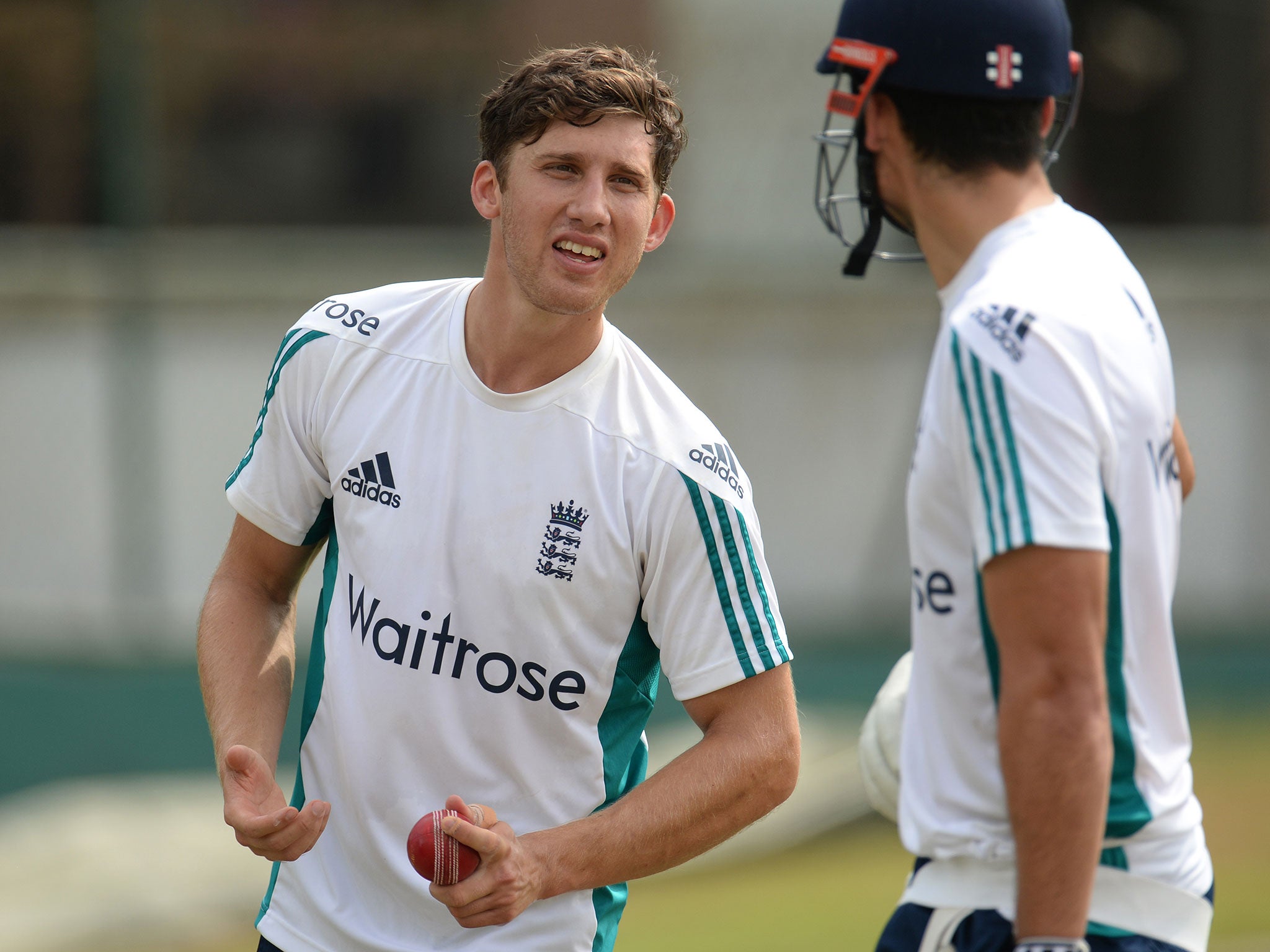 Zafar Ansari talks spin with Alastair Cook in the nets in Dhaka ahead of England's second Test against Bangladesh