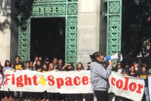 Protest for safe spaces for people of colour at the University of California, Berkely