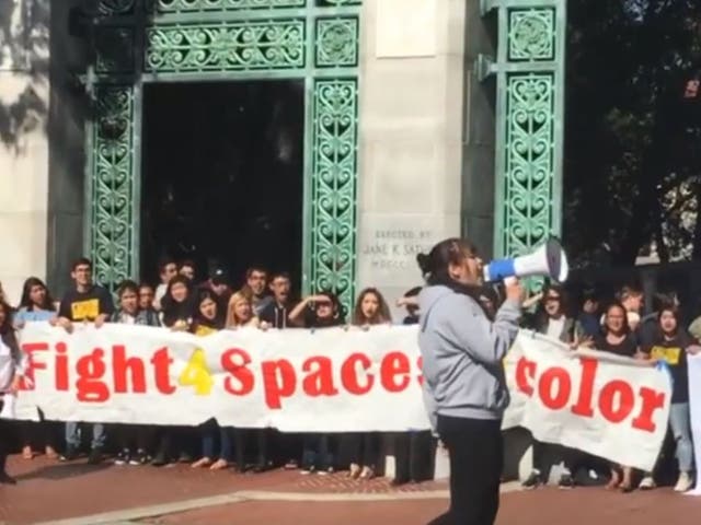 Protest for safe spaces for people of colour at the University of California, Berkely