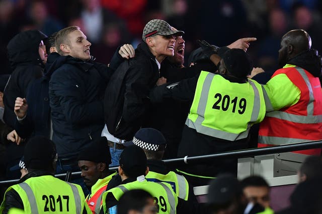 Sections of the London Stadium broke out into violence with West Ham and Chelsea fans clashing inside the ground