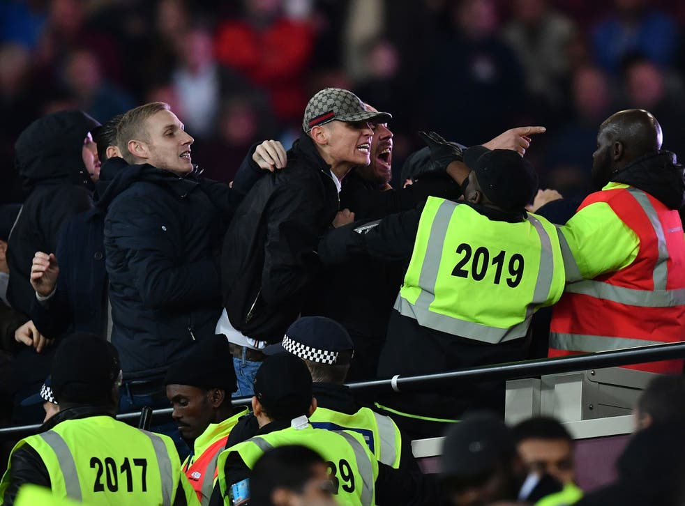 Sections of the London Stadium broke out into violence on Wednesday night with West Ham and Chelsea fans clashing inside the ground