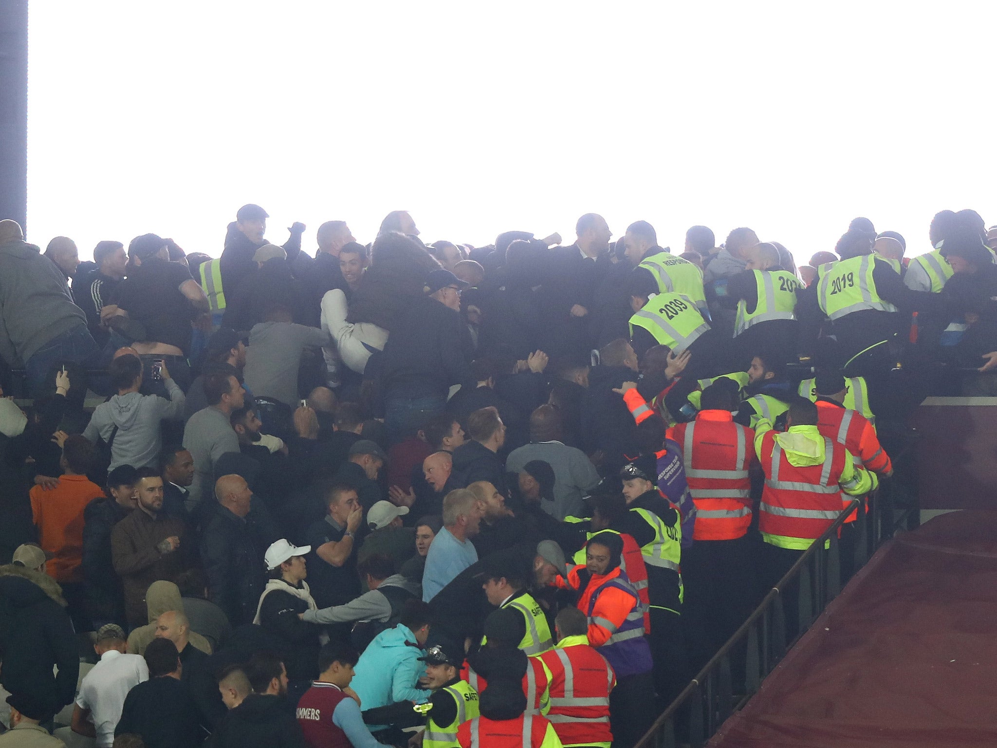 West Ham fans clashed with Chelsea supporters inside the London Stadium