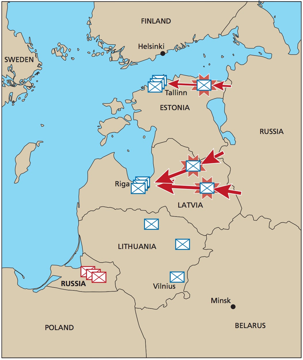 How Russian forces would overrun Nato troops on route to Riga and Tallinn, with a substantial Russian force defending its oblast at Kaliningrad on the Polish border