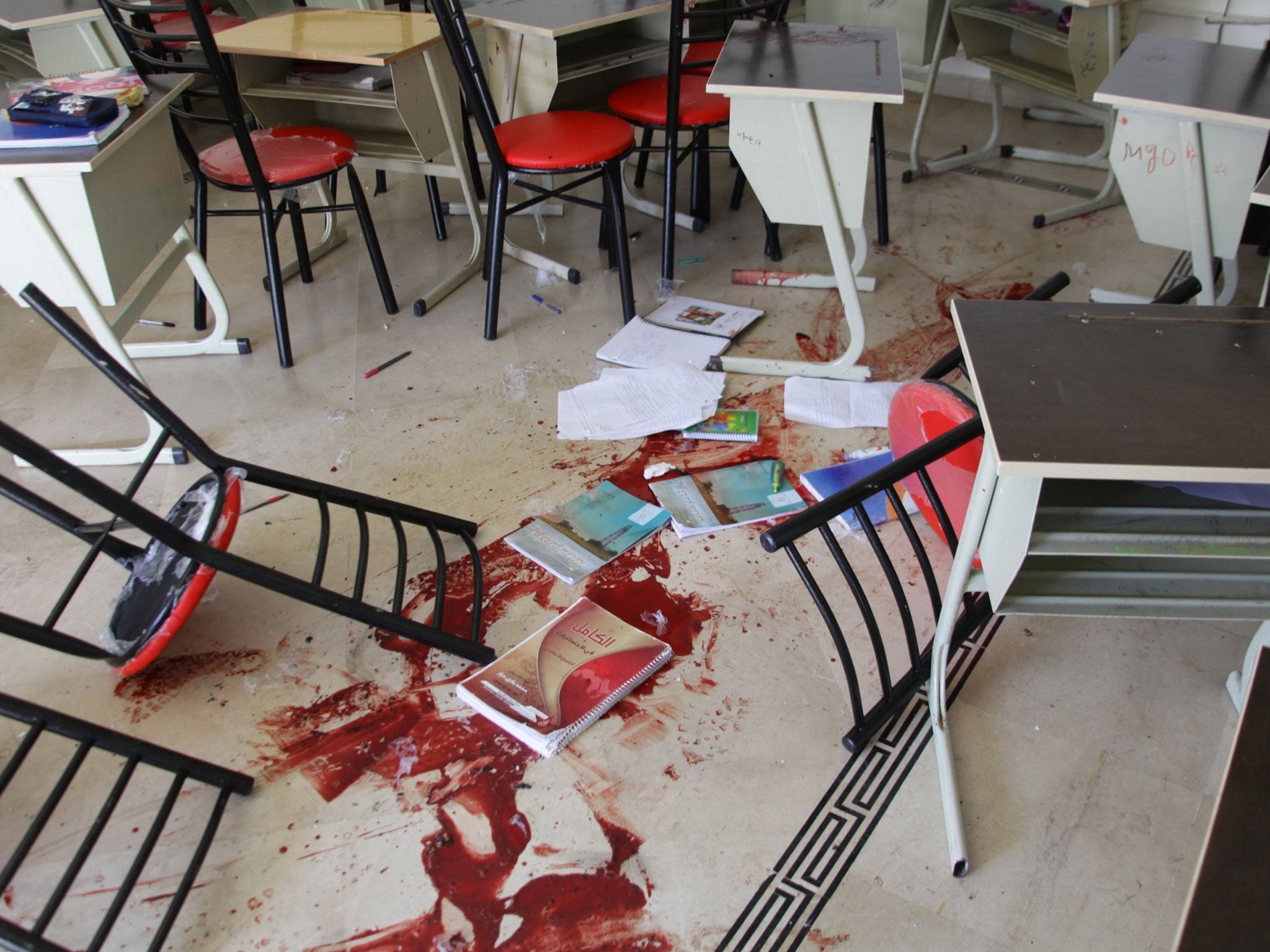 There were six children killed in the shelling, while blood marked many places in the school hit
