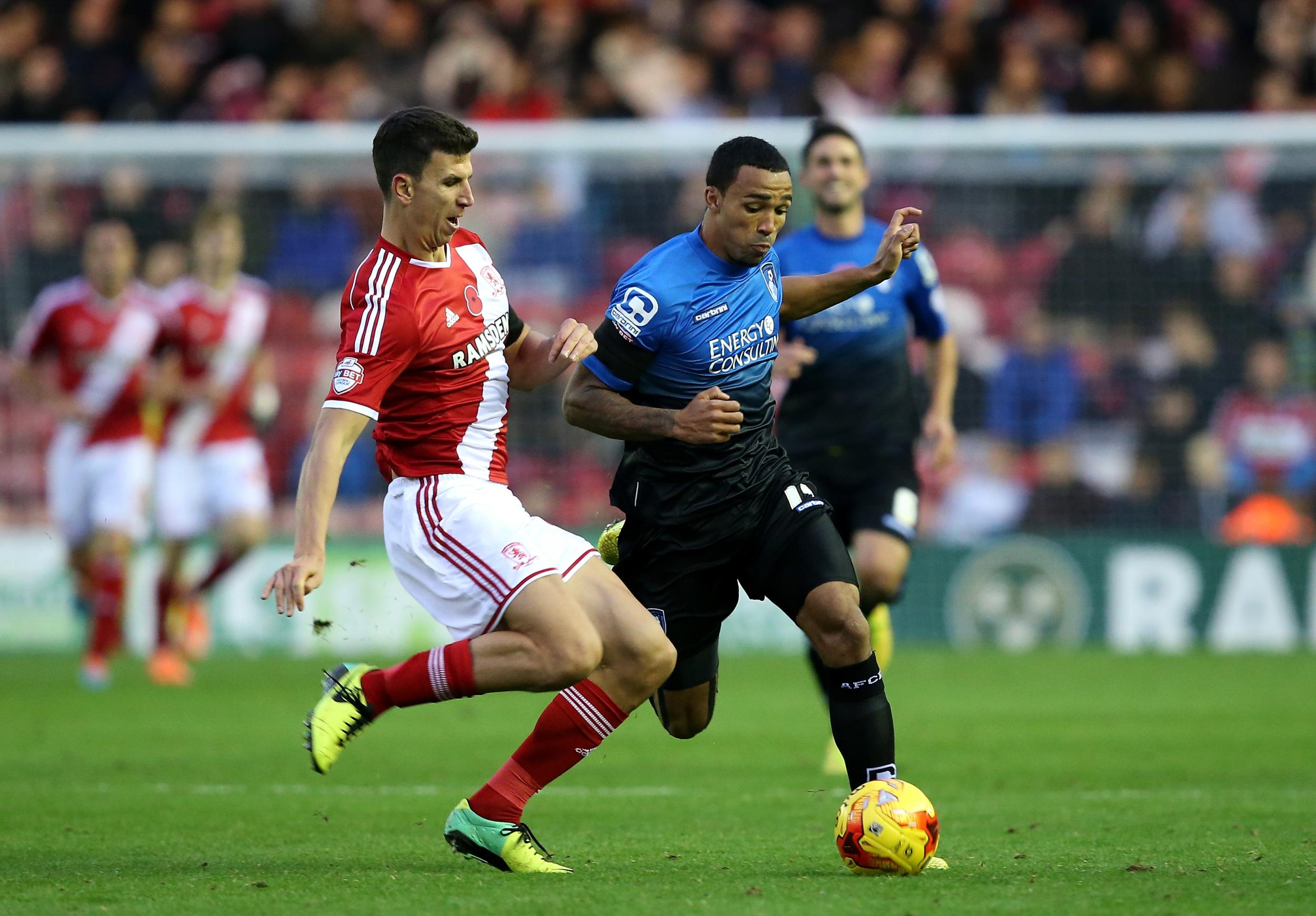Callum Wilson takes on Daniel Ayala when the two sides were in the Championship