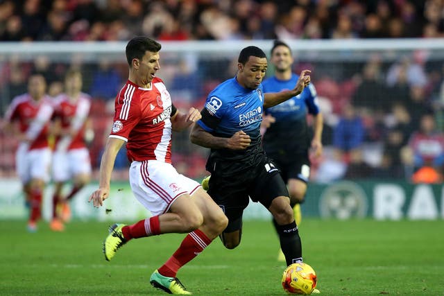 Callum Wilson takes on Daniel Ayala when the two sides were in the Championship