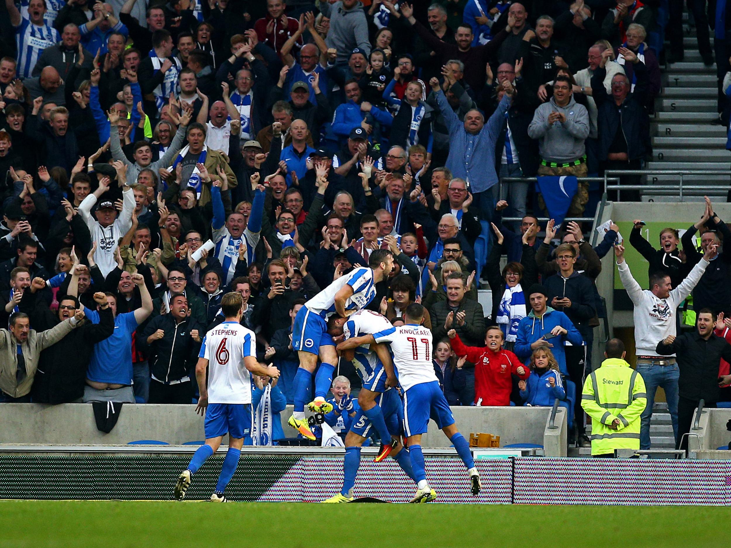 Brighton celebrate scoring five at home to Norwich