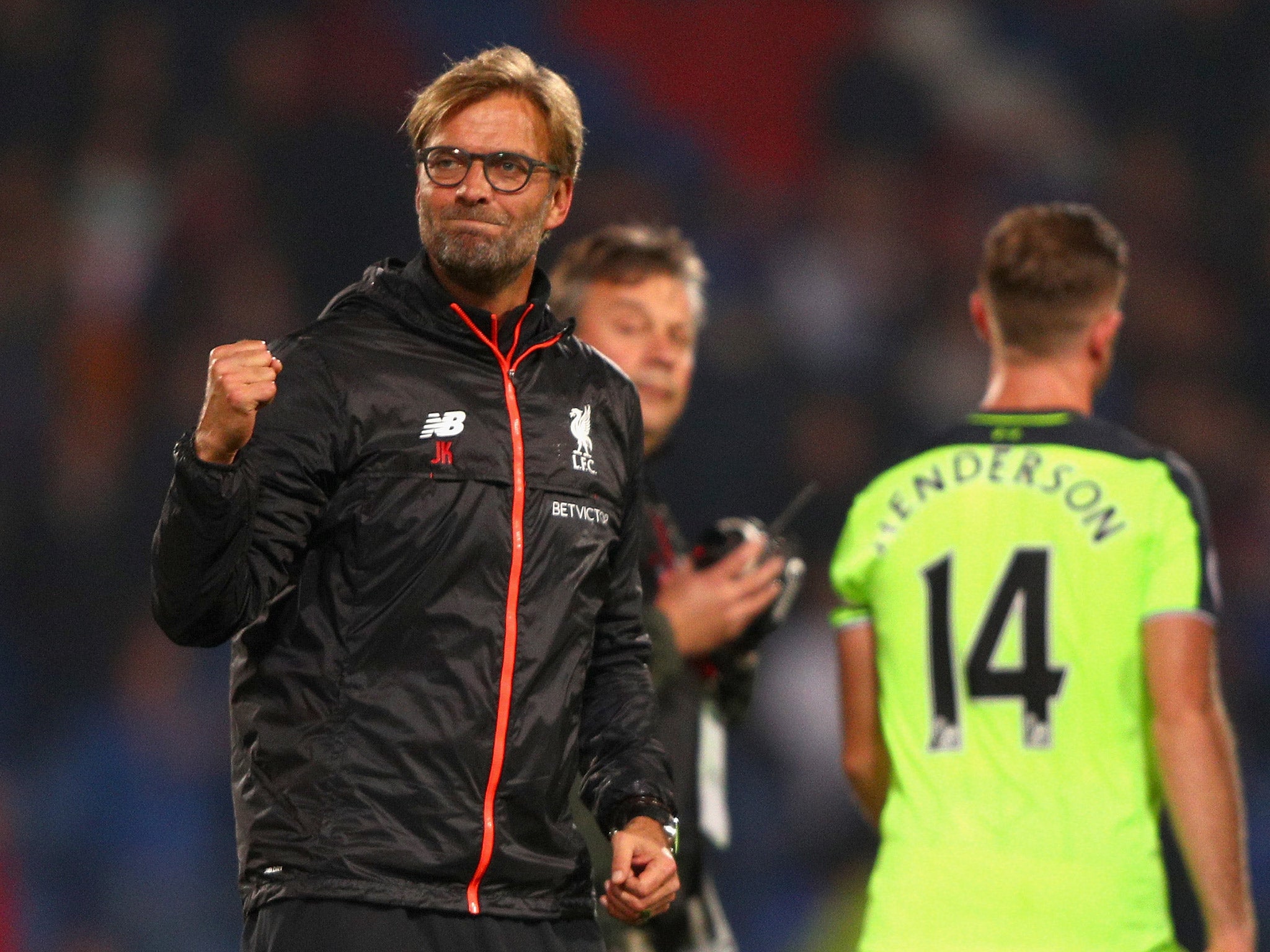 Jurgen Klopp celebrates Liverpool's 4-2 victory over Crystal Palace