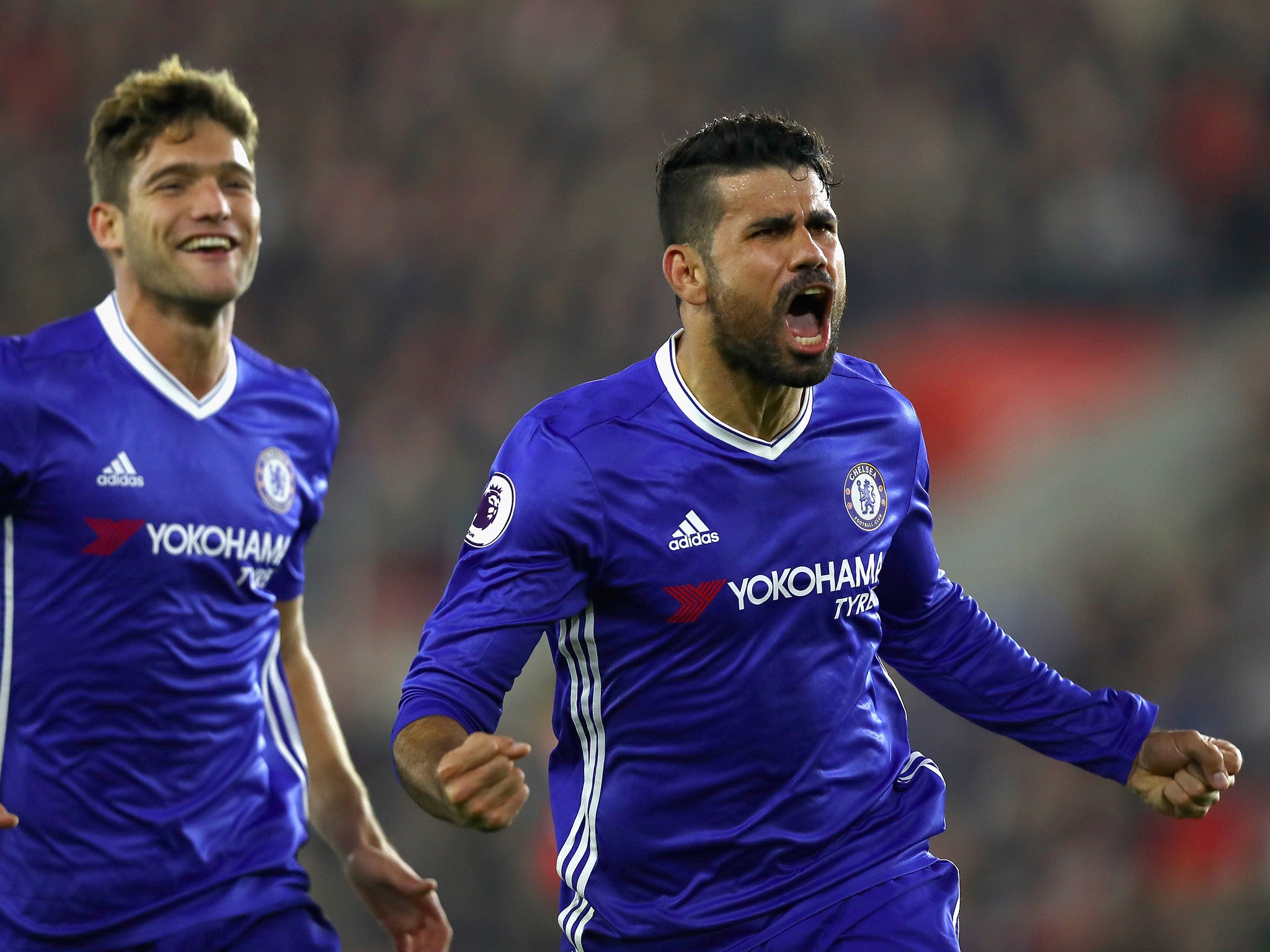 Costa wheels away in celebration after scoring Chelsea's second