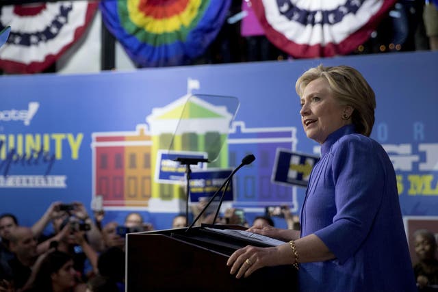 Clinton addresses a rally of LGBT supporters in Florida on Sunday