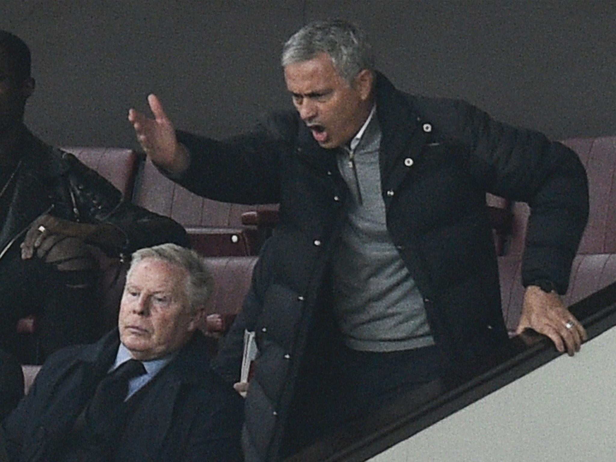 An irate Jose Mourinho rages after being sent to the stands in Manchester United's 0-0 draw with Burnley