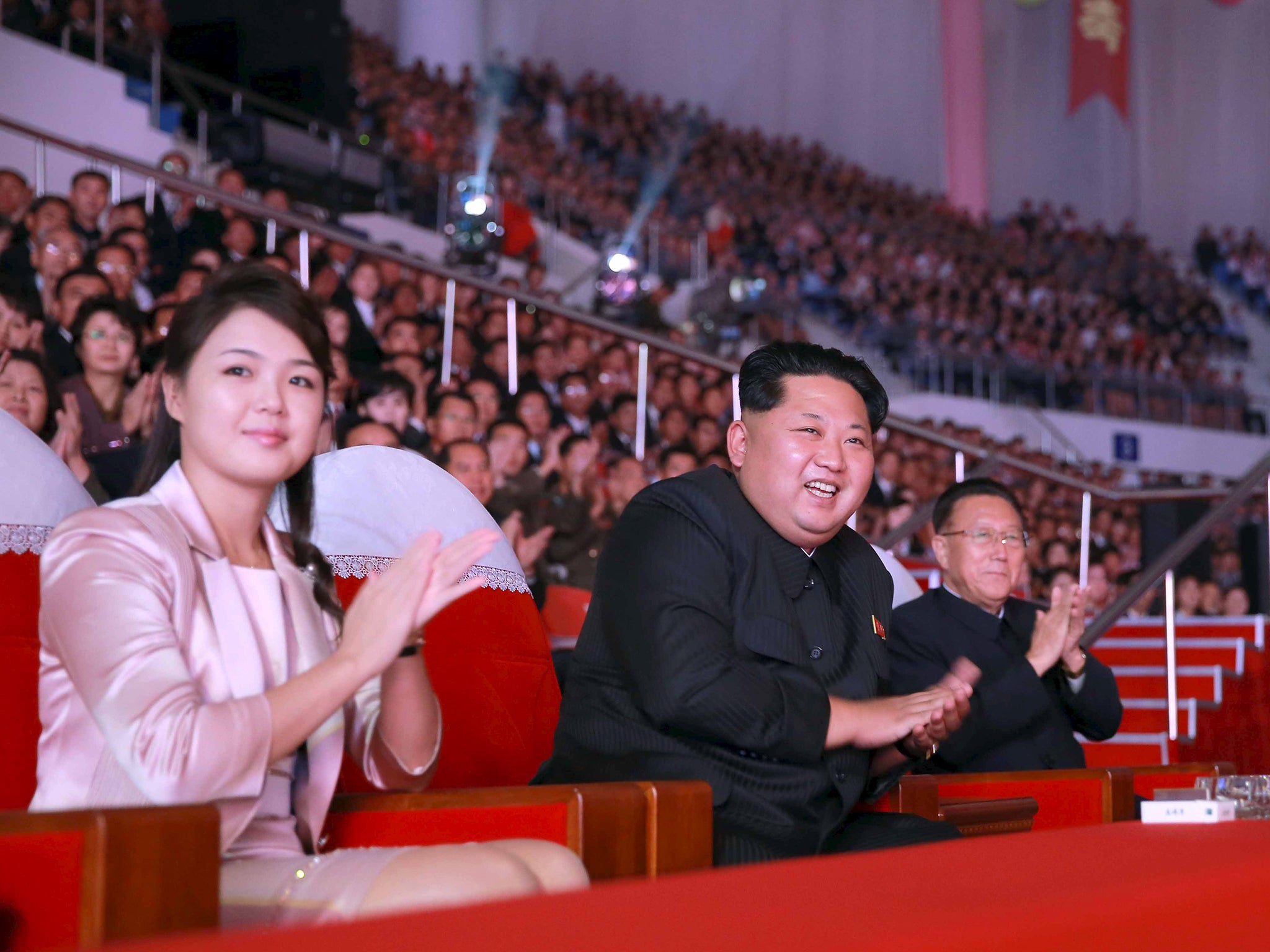 Ri Sol-ju (left) with her husband Kim Jong-un (centre) pictured in October 2015 at a 70th anniversary celebration for the Workers' Party of Korea