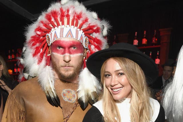 Hilary Duff and her boyfriend Jason Walsh went to a Halloween party as a Native American and pilgrim pair