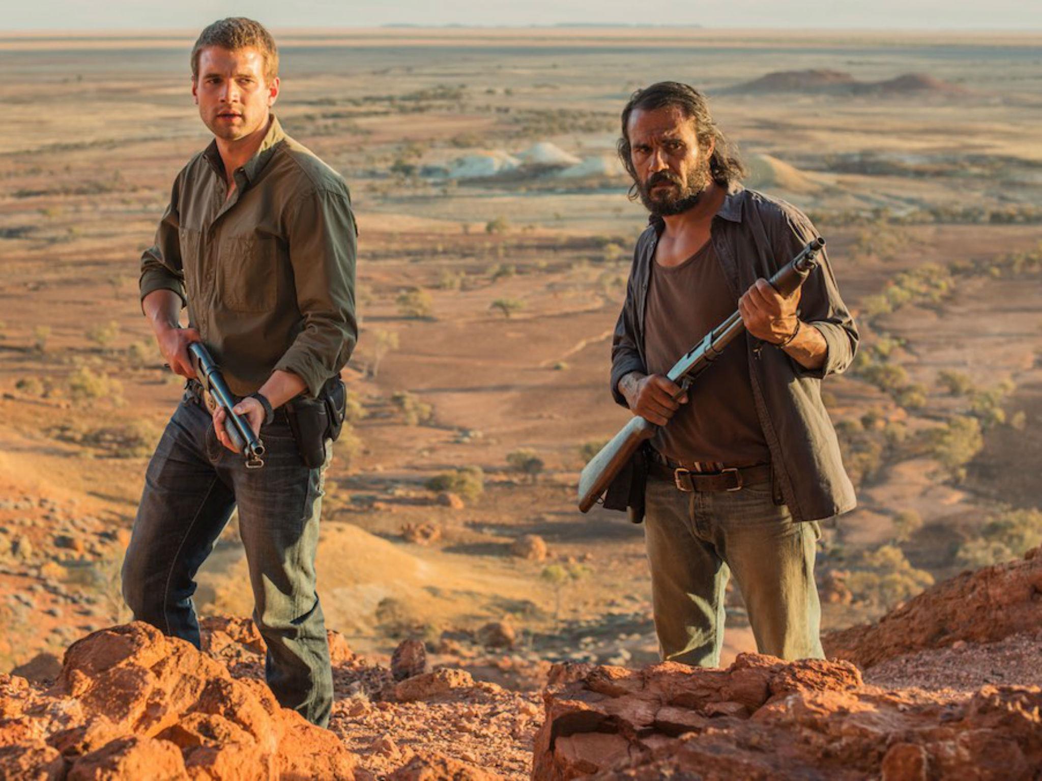 Indigenous detective Jay Swan, played by Aaron Pedersen (right) shares centre stage with a racist white cop, Josh, played by Alex Russell (left) in Ivan Sen's Goldstone