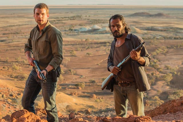  Indigenous detective Jay Swan, played by Aaron Pedersen (right) shares centre stage with a racist white cop, Josh, played by Alex Russell (left) in Ivan Sen's Goldstone