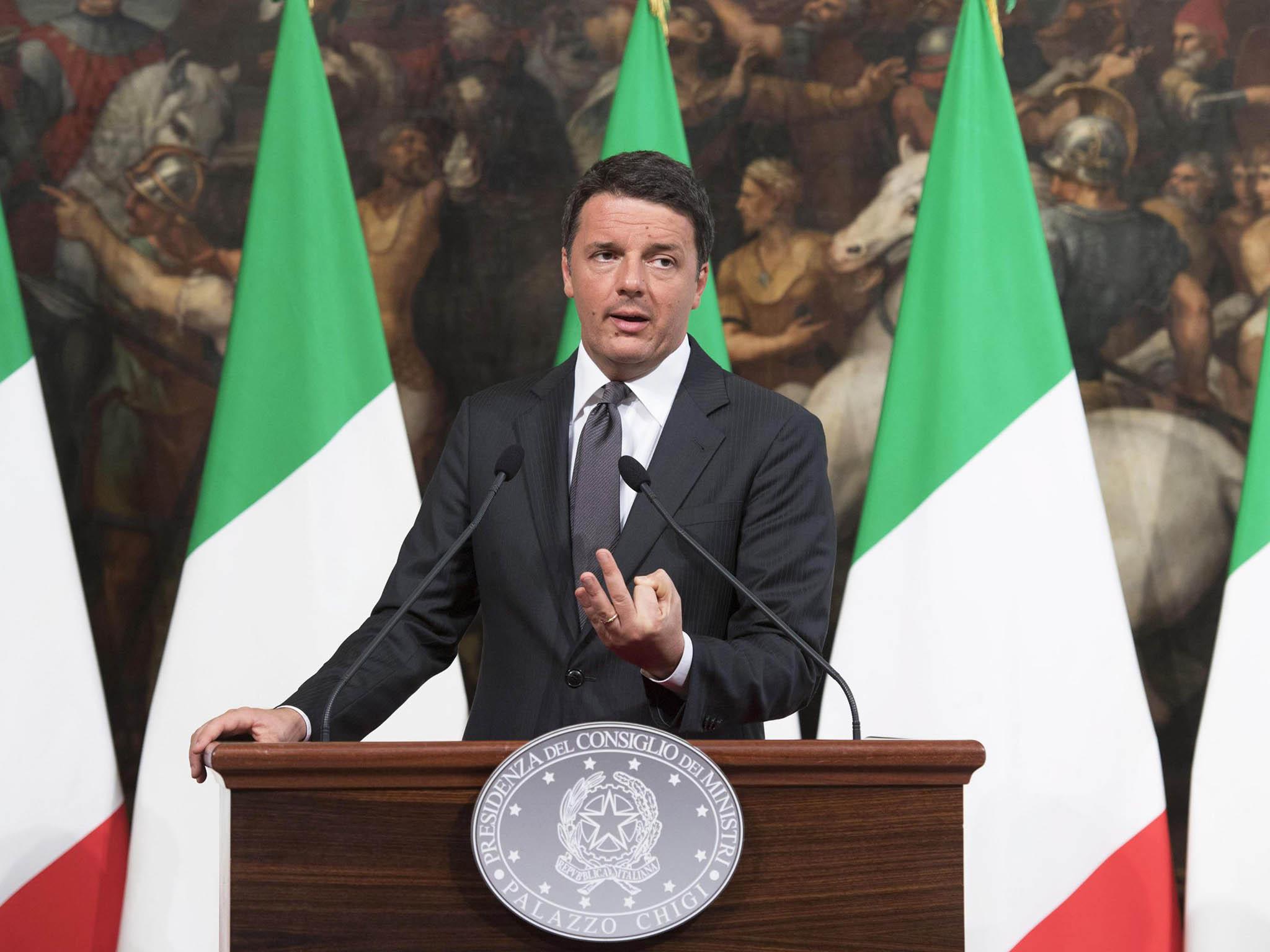 Renzi speaking during a press conference following the strong earthquake in central Italy, Rome,