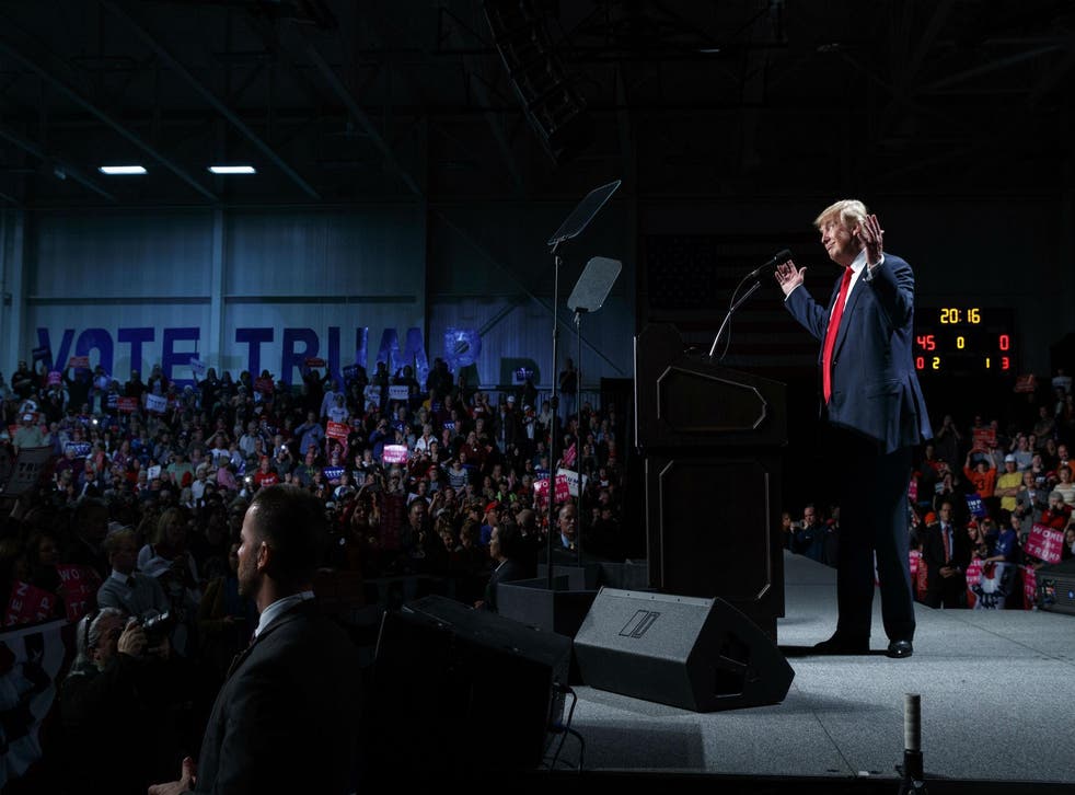 Trump at a campaign rally in Warren, Michigan, yesterday