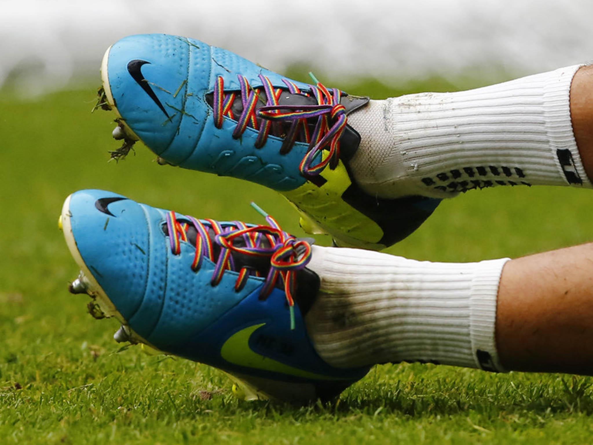 Stonewall has been encouraging footballers to wear rainbow laces to raise awareness of homophobia in the sport