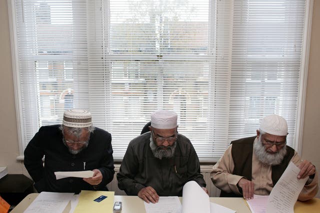 Dr Suhaib Hasan, Maulana Abu Sayeed and Mufti Barabatullah of the Sharia Council of Britain preside over marital cases at their east London headquarters