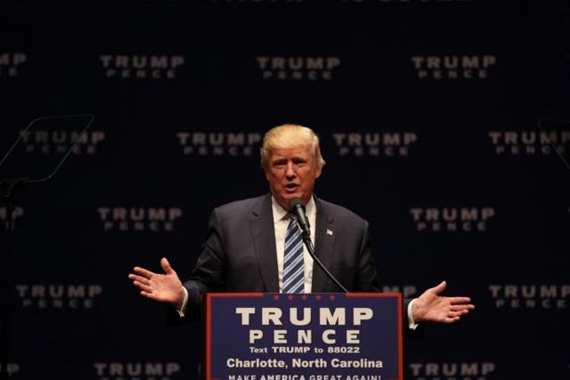 Donald Trump speaks to a crowd of donors at the McGlohon Theater in Charlotte on October 26