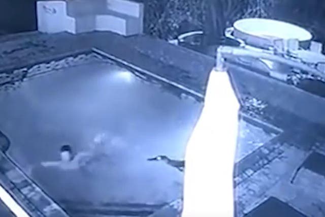 CCTV footage captures couple being attacked by crocodile in swimming pool
