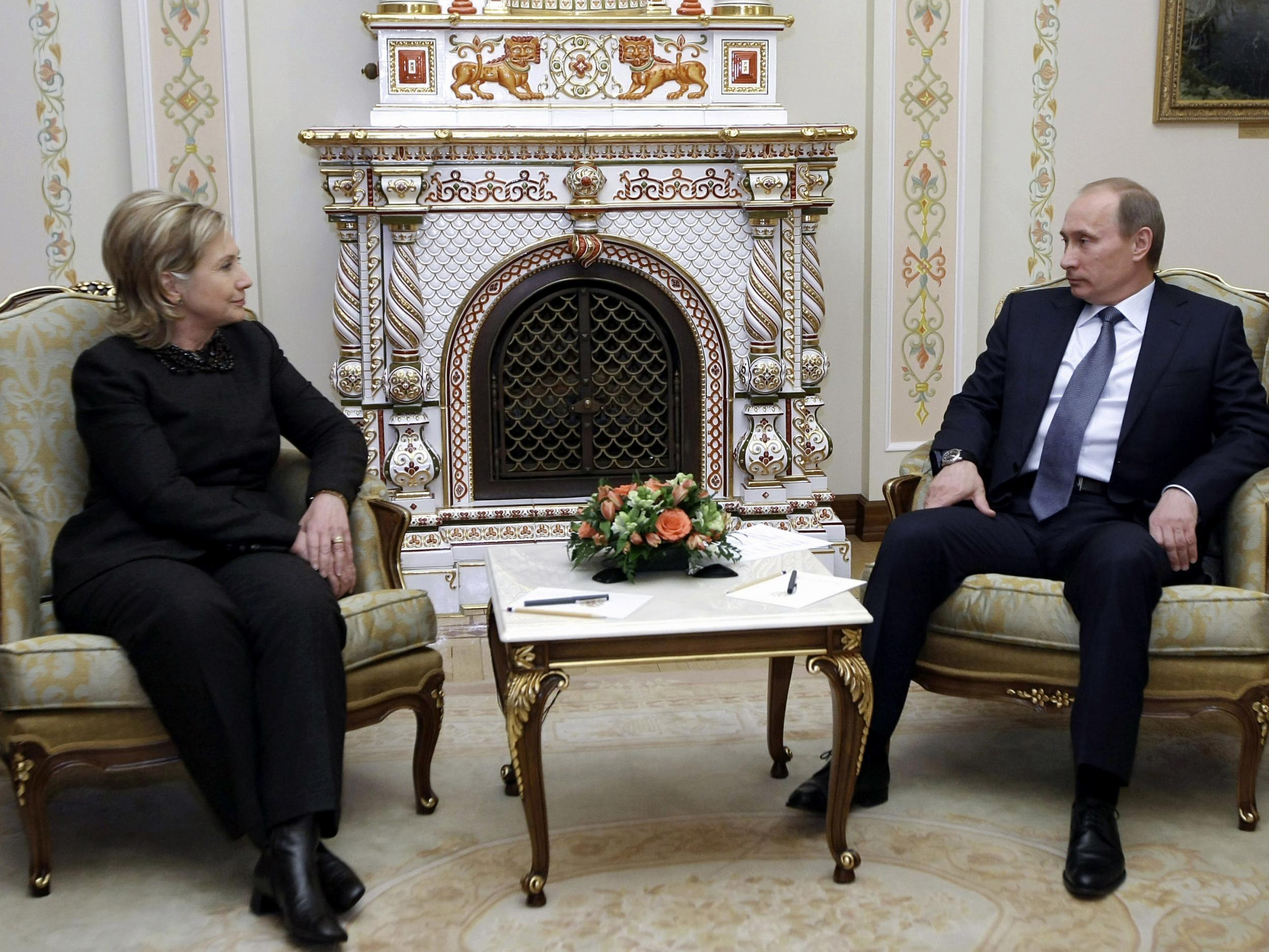 The President elect, in her former role as Secretary of State, meeting with Putin on a visit to Russia in 2010