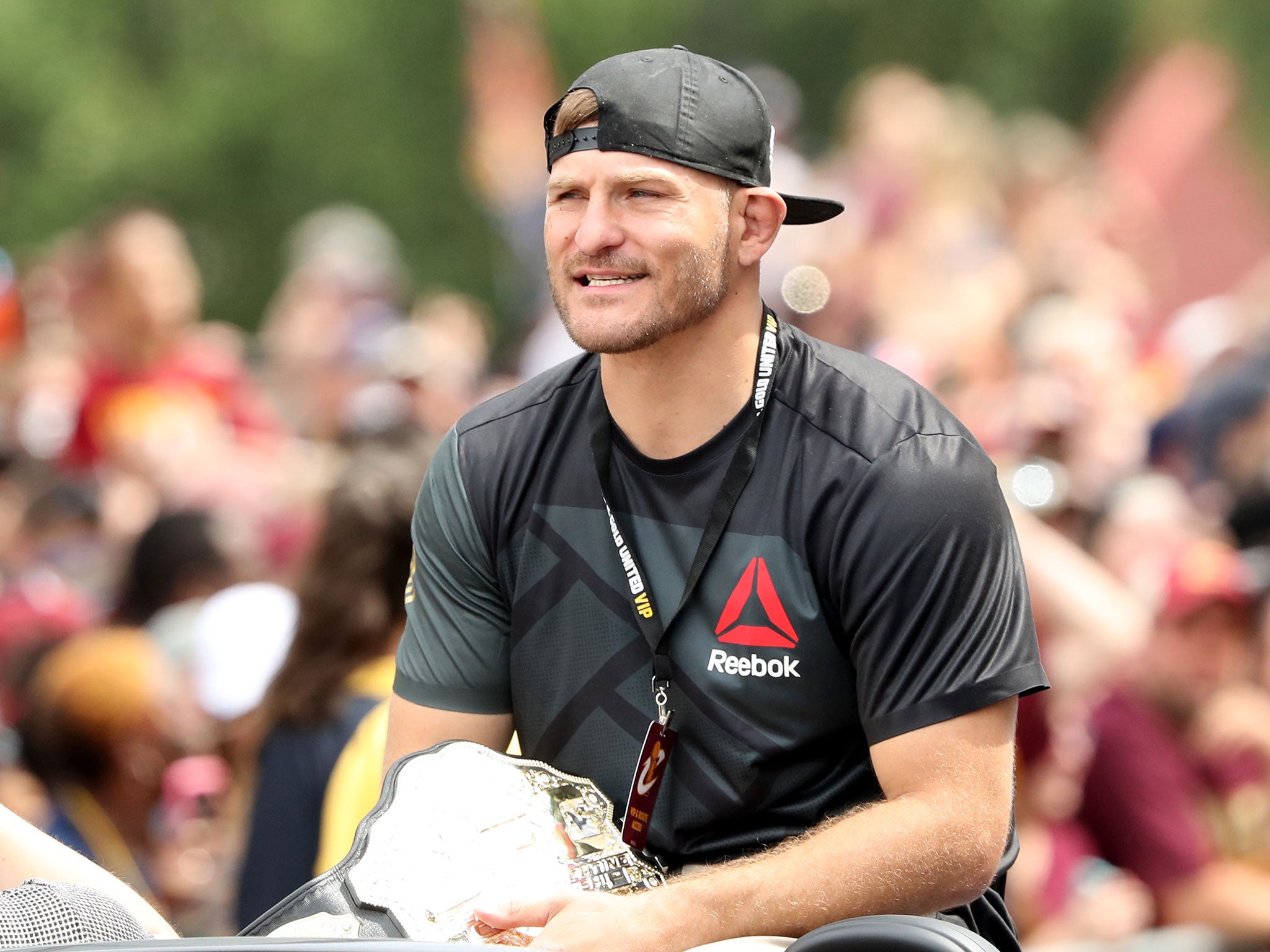 UFC heavyweight champion Stipe Miocic during the Cleveland Cavaliers 2016 NBA Championship victory parade and rally, June 2016