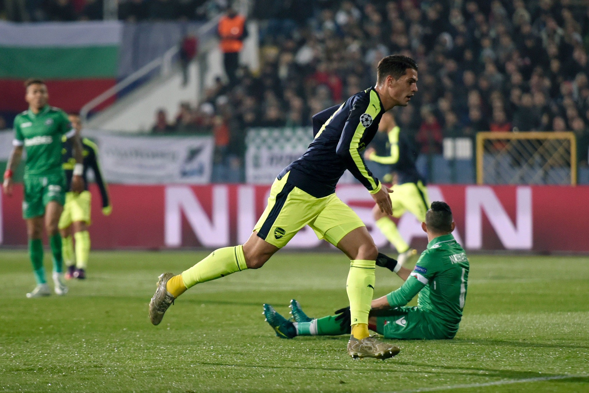 Granit Xhaka peels away to celebrate after scoring Arsenal's first goal