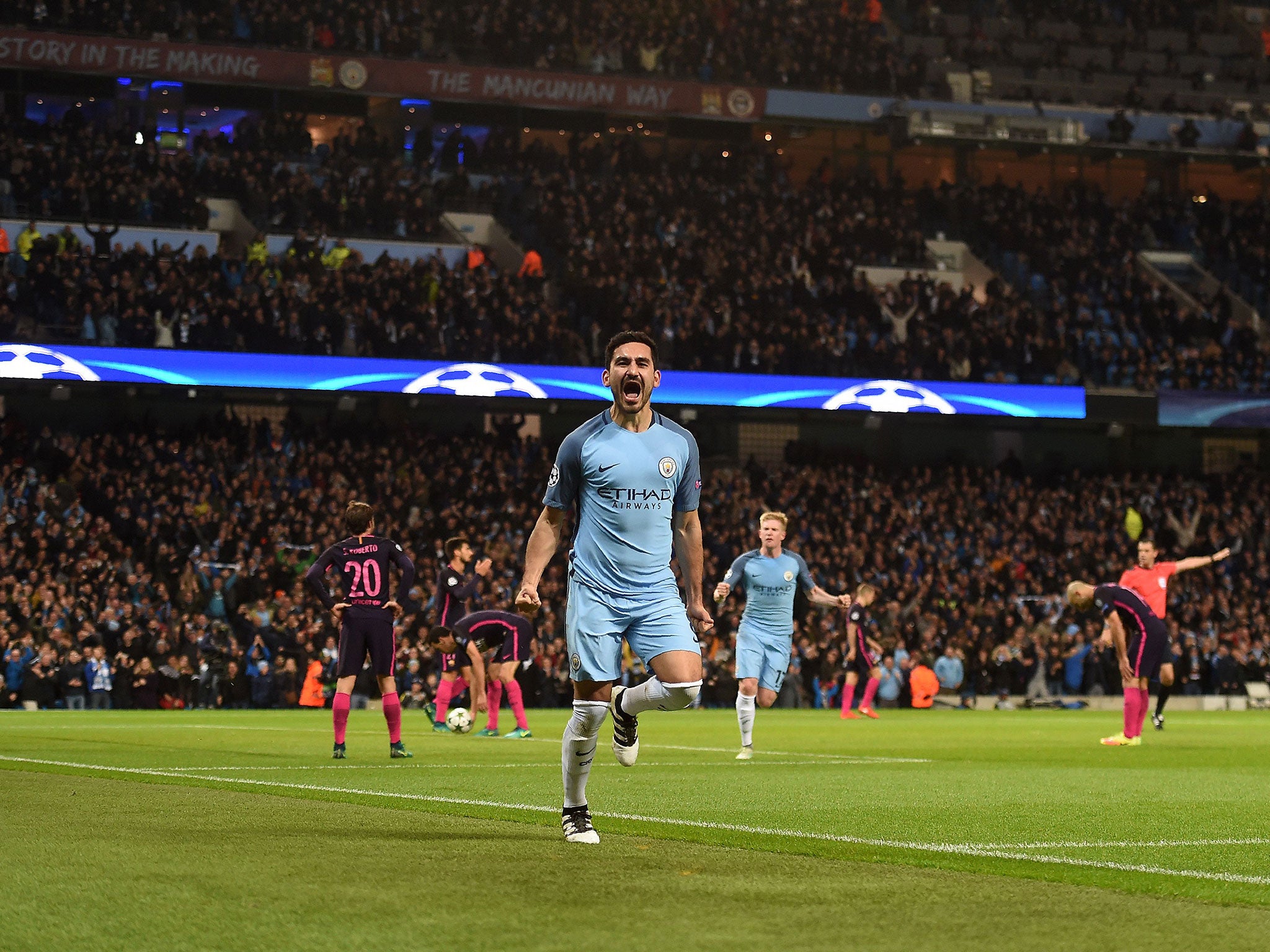 Ilkay Gundogan celebrates his first goal for Manchester City