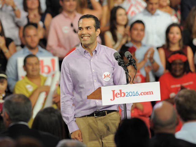 George P Bush, speaks to the crowd that has come to hear Former Republican Governor of Florida Jeb Bush announces his candidacy for the 2016 Presidential elections at Miami-Dade College Kendall Campus in Miami on 15 June, 2015